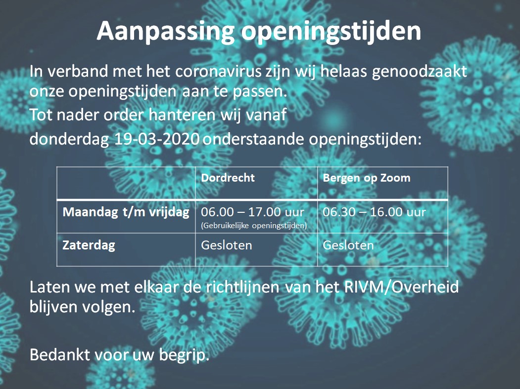 Gewijzigde openingstijden corona