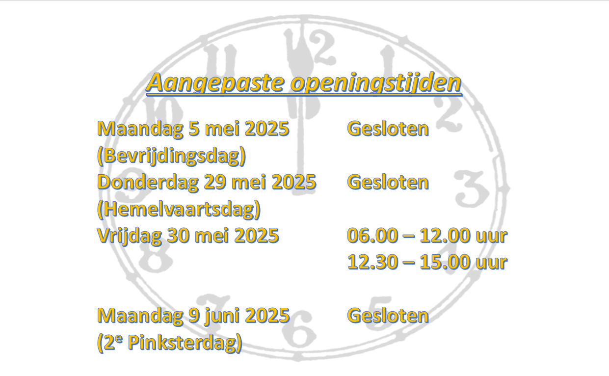 Aangepaste openingstijden voorjaar 2025